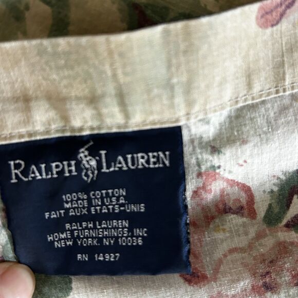 Vintage Ralph Lauren Francesca Queen Flat Sheet Set of 2 Ruffle Sham Tan Floral - Picture 9 of 16